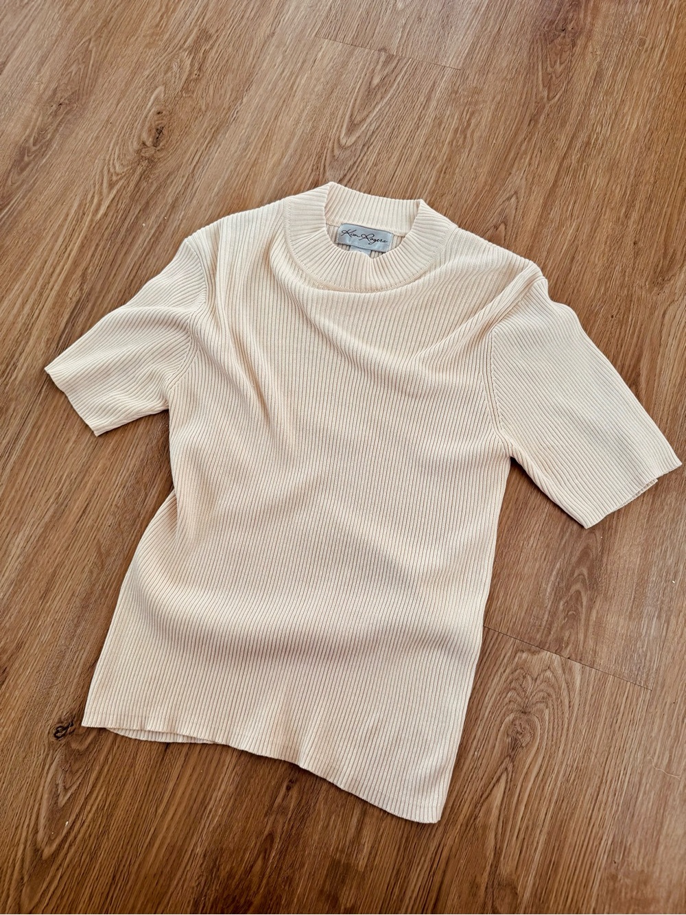Vintage 70/30 Spun Silk & Cotton Ribbed Short-Sleeve Top